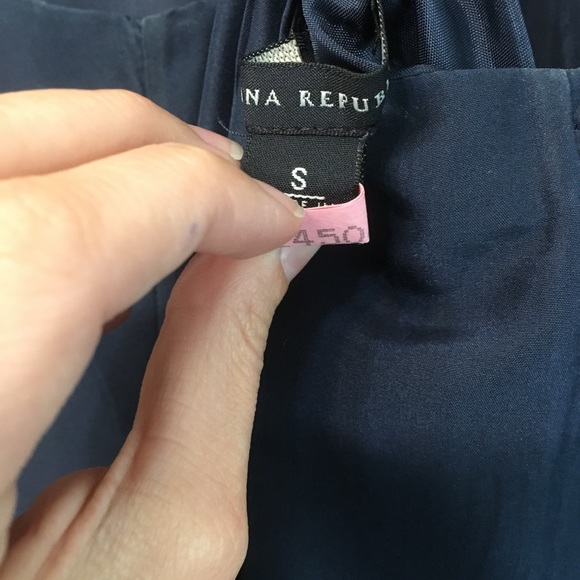 Classic navy satin dress with crisscrossed back. - Picture 3 of 3